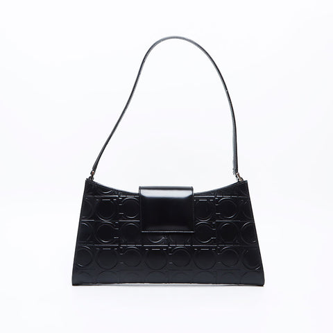極美品 サルヴァトーレフェラガモ Salvatore Ferragamo ガンチーニ 型押し レザー ショルダーバッグ ブラック WS13307