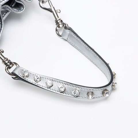 ミュウ ミュウ Miu Miu ラインストーン レザー ビジュー ハンドバッグ シルバー WS13322