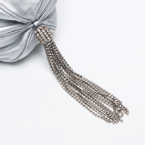 Miu Miu Rhinestone Leather Beads Handbag Silver WS13322