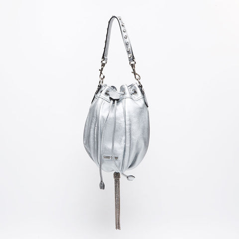 ミュウ ミュウ Miu Miu ラインストーン レザー ビジュー ハンドバッグ シルバー WS13322