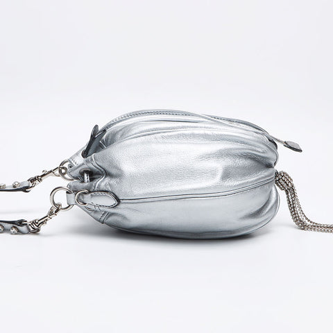 Miu Miu Rhinestone Leather Beads Handbag Silver WS13322