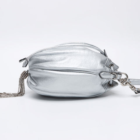 Miu Miu Rhinestone Leather Beads Handbag Silver WS13322