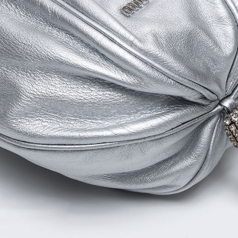 Miu Miu Rhinestone Leather Beads Handbag Silver WS13322