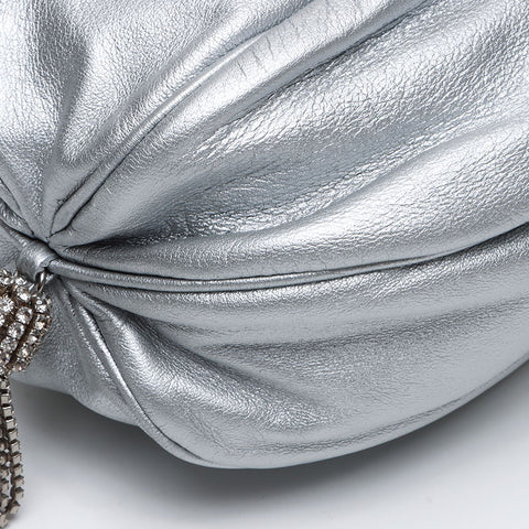 Miu Miu Rhinestone Leather Beads Handbag Silver WS13322