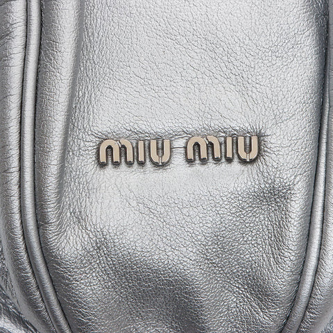 ミュウ ミュウ Miu Miu ラインストーン レザー ビジュー ハンドバッグ シルバー WS13322