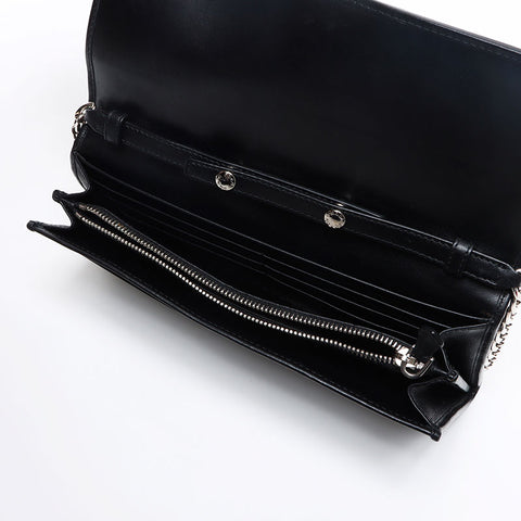PRADA Nylon Leather Triangle Logo Punching Chain Purse black WS13325