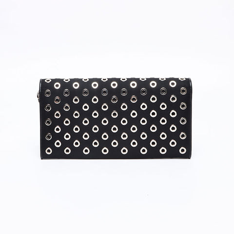 PRADA Nylon Leather Triangle Logo Punching Chain Purse black WS13325