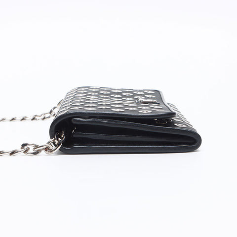 PRADA Nylon Leather Triangle Logo Punching Chain Purse black WS13325