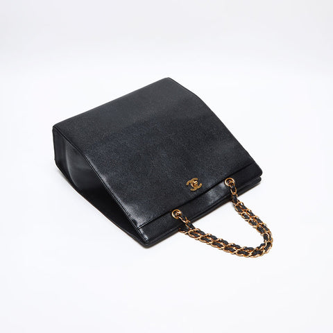シャネル CHANEL 5番台 キャビアスキン ハンドバッグ チェーン ターンロック ハンドバッグ ブラック WS13334