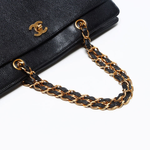 シャネル CHANEL 5番台 キャビアスキン ハンドバッグ チェーン ターンロック ハンドバッグ ブラック WS13334