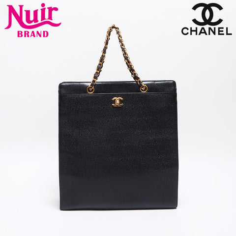 シャネル CHANEL 5番台 キャビアスキン ハンドバッグ チェーン ターンロック ハンドバッグ ブラック WS13334