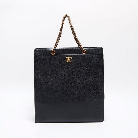 シャネル CHANEL 5番台 キャビアスキン ハンドバッグ チェーン ターンロック ハンドバッグ ブラック WS13334