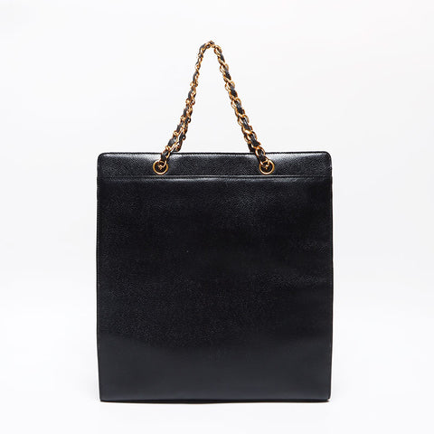 シャネル CHANEL 5番台 キャビアスキン ハンドバッグ チェーン ターンロック ハンドバッグ ブラック WS13334