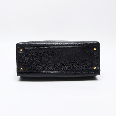 シャネル CHANEL 5番台 キャビアスキン ハンドバッグ チェーン ターンロック ハンドバッグ ブラック WS13334