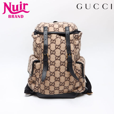 GUCCI Gucci Backpack GGPattern 598184 Wool Leather Backpack Â· Daypack Brown WS13335