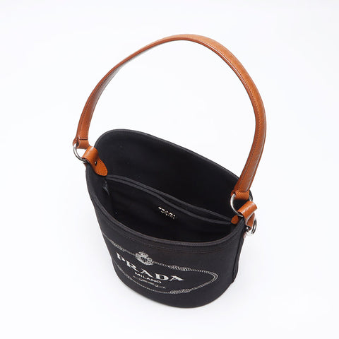 PRADA Canapa Bucket Shoulder Bag black WS13342