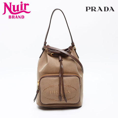 PRADA Logo jacquard drawstring bag 2way Shoulder Bag beige WS13344