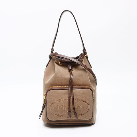 PRADA Logo jacquard drawstring bag 2way Shoulder Bag beige WS13344
