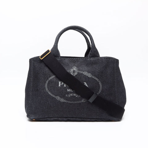 PRADA Canapa Denim Dark Navy 1BG642 Shoulder Bag black WS13347