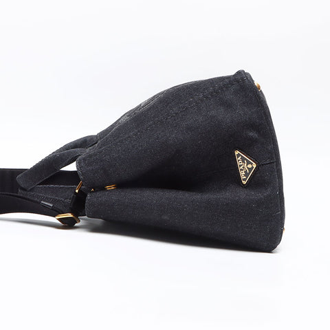 PRADA Canapa Denim Dark Navy 1BG642 Shoulder Bag black WS13347