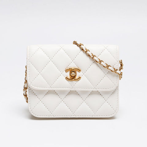 シャネル CHANEL マトラッセ ターンロック チェーンウォレット ショルダーバッグ ホワイト WS13353