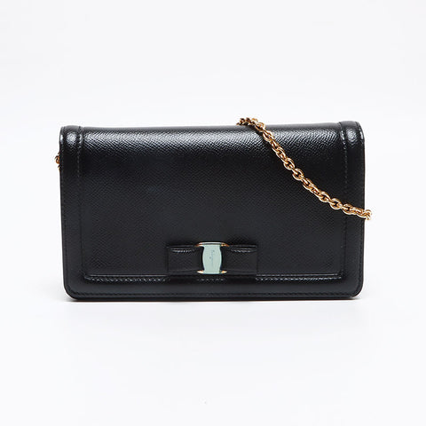 Salvatore Ferragamo Vara Chain Wallet Shoulder Bag black WS13368