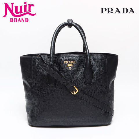 PRADA Vitero Dino 2way Shoulder Tote Bag black WS13389