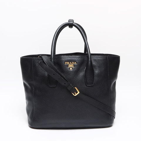 PRADA Vitero Dino 2way Shoulder Tote Bag black WS13389