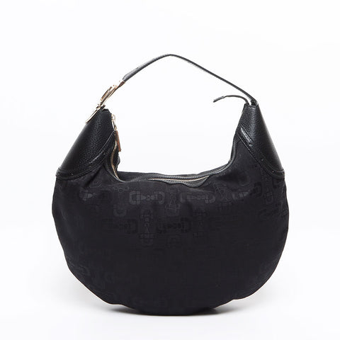 GUCCI Canvas Leather Horsebit Pattern 145764 Shoulder Bag black WS13391