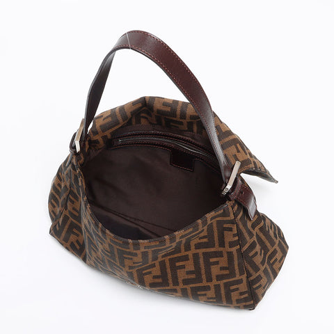 極美品 フェンディ FENDI ズッカ キャンバス マンマバケット ショルダーバッグ ブラウン WS13396