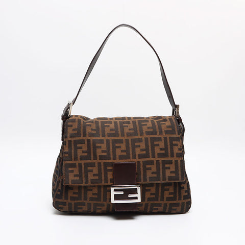 極美品 フェンディ FENDI ズッカ キャンバス マンマバケット ショルダーバッグ ブラウン WS13396