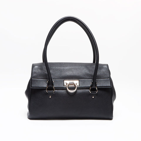 Salvatore Ferragamo Leather Gancini Shoulder Bag black WS13402