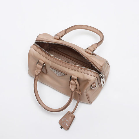 PRADA Medium Re-Nylon x Leather Top Handle Bag with Padlock 2way Shoulder Bag beige WS13404