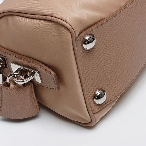PRADA Medium Re-Nylon x Leather Top Handle Bag with Padlock 2way Shoulder Bag beige WS13404