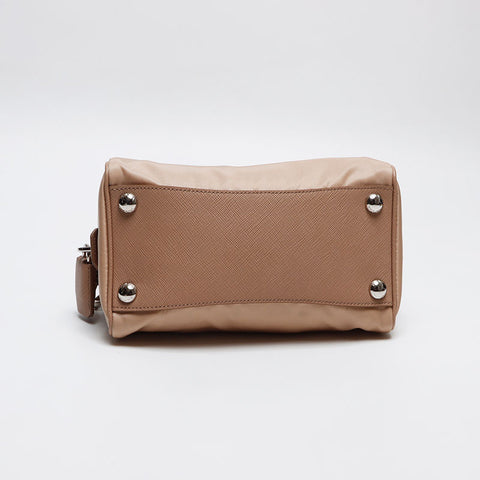 PRADA Medium Re-Nylon x Leather Top Handle Bag with Padlock 2way Shoulder Bag beige WS13404