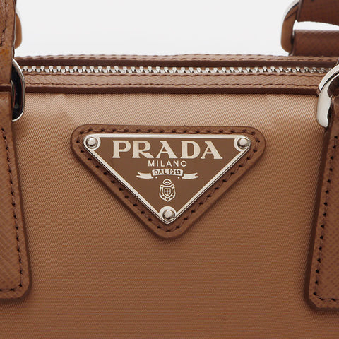 PRADA Medium Re-Nylon x Leather Top Handle Bag with Padlock 2way Shoulder Bag beige WS13404