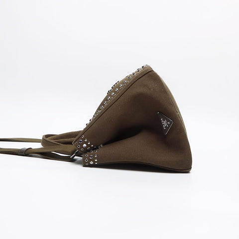 PRADA Studded Canapa M Canvas Tote Bag khaki WS13405