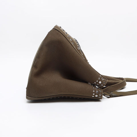 PRADA Studded Canapa M Canvas Tote Bag khaki WS13405