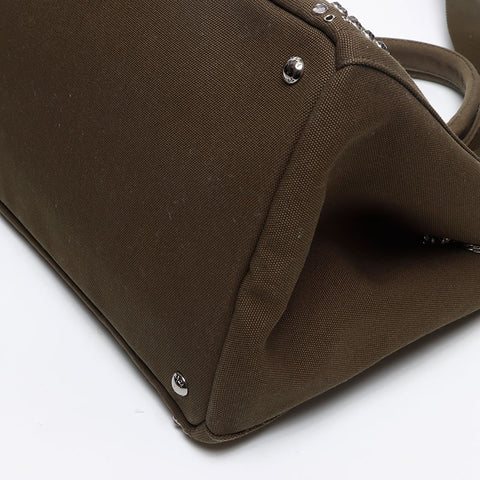 PRADA Studded Canapa M Canvas Tote Bag khaki WS13405