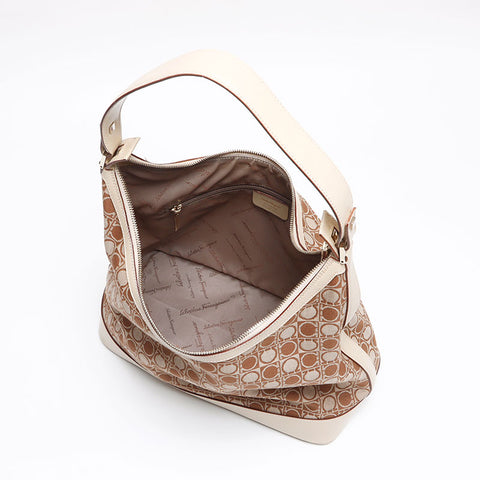 Salvatore Ferragamo Gancini canvas Shoulder Bag beige WS13406