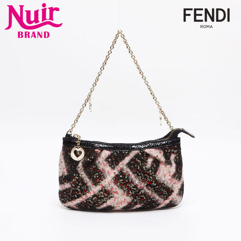 FENDI Wool Mini Sequins Shoulder Bag black WS13408