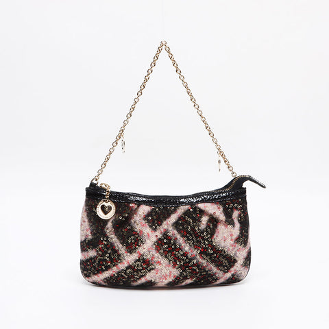 FENDI Wool Mini Sequins Shoulder Bag black WS13408