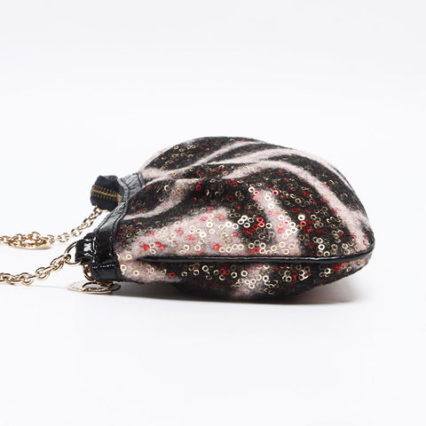 FENDI Wool Mini Sequins Shoulder Bag black WS13408