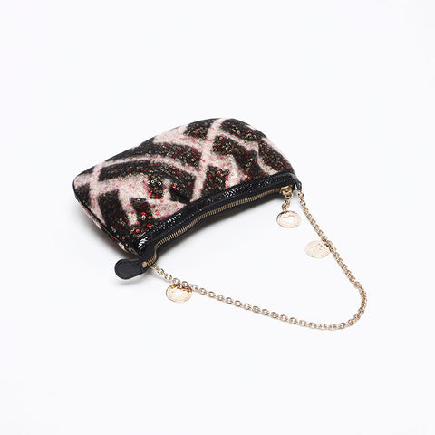 FENDI Wool Mini Sequins Shoulder Bag black WS13408