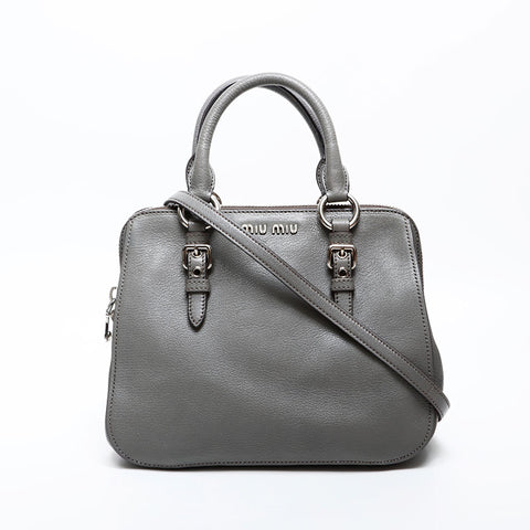 Miu Miu Leather Logo 2way Handbag gray WS13424