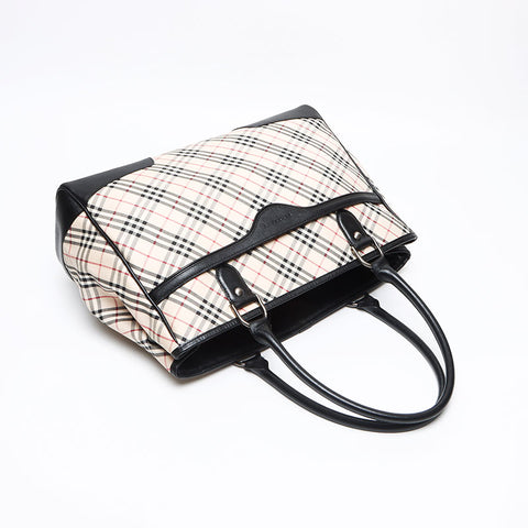 BURBERRY Nova check canvas x leather Tote Bag beige WS13429