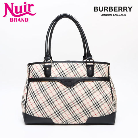 BURBERRY Nova check canvas x leather Tote Bag beige WS13429