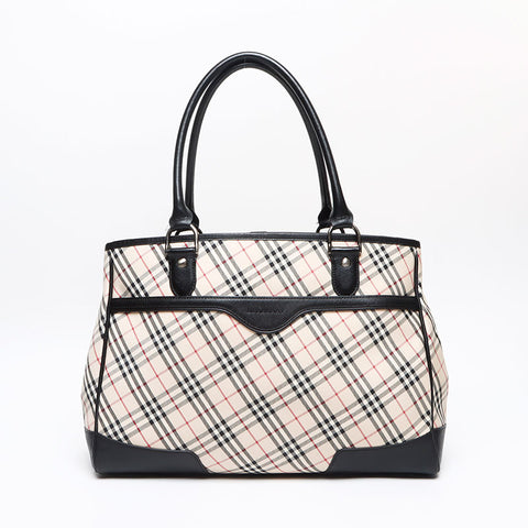 BURBERRY Nova check canvas x leather Tote Bag beige WS13429