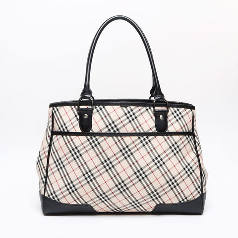 BURBERRY Nova check canvas x leather Tote Bag beige WS13429