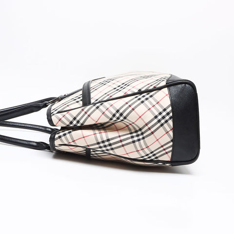 BURBERRY Nova check canvas x leather Tote Bag beige WS13429